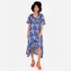 Lovedrobe Women&rsquo;s Ladies Midaxi Dress V-Neck Cape Sleeve Abstract Floral Print Ruffle Hi Low Hem Wrap Belted A-Line Femme(Bleu)