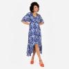 Lovedrobe Women&rsquo;s Ladies Midaxi Dress V-Neck Cape Sleeve Abstract Floral Print Ruffle Hi Low Hem Wrap Belted A-Line Femme(Bleu)
