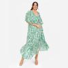 Lovedrobe Women&rsquo;s Ladies Midaxi Dress V-Neck Cape Sleeve Abstract Floral Print Ruffle Hi Low Hem Wrap Belted A-Line Femme(Vert)