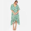 Lovedrobe Women&rsquo;s Ladies Midaxi Dress V-Neck Cape Sleeve Abstract Floral Print Ruffle Hi Low Hem Wrap Belted A-Line Femme(Vert)