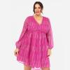 Lovedrobe Women&rsquo;s Ladies Mini Dress Long Balloon Sleeves V-Neckline Chiffon Side Tie Detail Ruffle Frill Empire Waist A-Line Femme(Fuchsia Pink)