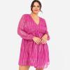 Lovedrobe Women&rsquo;s Ladies Mini Dress Long Balloon Sleeves V-Neckline Chiffon Side Tie Detail Ruffle Frill Empire Waist A-Line Femme(Fuchsia Pink)