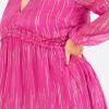 Lovedrobe Women&rsquo;s Ladies Mini Dress Long Balloon Sleeves V-Neckline Chiffon Side Tie Detail Ruffle Frill Empire Waist A-Line Femme(Fuchsia Pink)