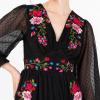 Lovedrobe Women&rsquo;s Maxi Dress Ladies Embroidered Long Sleeve V-Neck Floral Split Slit Sheer Embellished Button Front A-Line Boho Robe Femme (Lot de 1)(Noir)