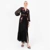 Lovedrobe Women&rsquo;s Maxi Dress Ladies Embroidered Long Sleeve V-Neck Floral Split Slit Sheer Embellished Button Front A-Line Boho Robe Femme (Lot de 1)(Noir)