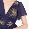 Lovedrobe Women&rsquo;s Maxi Dress Ladies Star Sequin Bead Embellished Flutter Sleeve V-Neck A-Line Split Slit Casual for Evening Party Robe Femme (Lot de 1)(Navy)
