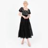 Lovedrobe Women&rsquo;s Midaxi Dress Ladies Animal Sequin Embellished Short Puff Sleeve Square Neck A-Line for Evening Party Cocktail Robe Femme(Noir)