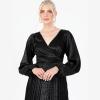 Lovedrobe Women&rsquo;s Midaxi Dress Ladies Pleated Satin V-Neck Long Bishop Sleeve Empire A-Line for Evening Occasion Party Prom Ball, Robe,