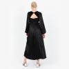 Lovedrobe Women&rsquo;s Midaxi Dress Ladies Pleated Satin V-Neck Long Bishop Sleeve Empire A-Line for Evening Occasion Party Prom Ball, Robe,