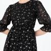 Lovedrobe Women&rsquo;s Midaxi Dress Ladies Puff Sleeve Round Neck Frill Tiered Hem Star Print Empire A-Line for Party Cocktail Evening Robe Femme(Noir)