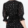 Lovedrobe Women&rsquo;s Midaxi Dress Ladies Puff Sleeve Round Neck Frill Tiered Hem Star Print Empire A-Line for Party Cocktail Evening Robe Femme(Noir)