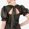 Lovedrobe Women&rsquo;s Midaxi Dress Ladies Round Neck Short Puff Sleeves Metallic Zig-zag Tie-Back A-Line for Party Evening Occasion Robe Femme(Noir)