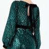 Lovedrobe Women&rsquo;s Midaxi Dress Ladies Sequin Embellished Long Sleeve V-Neck Faux Wrap Velvet Bow Split for Party Evening Occasion Robe Femme(Vert)