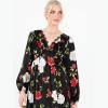Lovedrobe Women&rsquo;s Midaxi Dress Ladies V Neck Long Sleeve Floral Ruffle Frilly Lace Trim Empire A-Line Open Back for Wedding Guest Robe Femme (Lot de 1)(Noir)