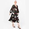 Lovedrobe Women&rsquo;s Midaxi Dress Ladies V Neck Long Sleeve Floral Ruffle Frilly Lace Trim Empire A-Line Open Back for Wedding Guest Robe Femme (Lot de 1)(Noir)