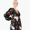 Lovedrobe Women&rsquo;s Midaxi Dress Ladies V Neck Long Sleeve Floral Ruffle Frilly Lace Trim Empire A-Line Open Back for Wedding Guest Robe Femme (Lot de 1)(Noir)