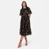 Lovedrobe Women&rsquo;s Midi Dress Ladies Round Neck Short Puff Sleeve Frilly Ruffle Detail Tie Back Printed A-Line Smart Casual, Imprimé Floral 40