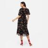 Lovedrobe Women&rsquo;s Midi Dress Ladies Round Neck Short Puff Sleeve Frilly Ruffle Detail Tie Back Printed A-Line Smart Casual, Imprimé Floral 40