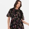 Lovedrobe Women&rsquo;s Midi Dress Ladies Round Neck Short Puff Sleeve Frilly Ruffle Detail Tie Back Printed A-Line Smart Casual, Imprimé Floral 40