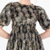 Lovedrobe Women&rsquo;s Midi Dress Ladies Short Puff Sleeve Mesh Star Sequin Embellished Round Neck A-Line for Party Cocktail Evening Robe Femme(Or)