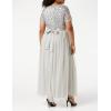 Maya Deluxe Robe Longue pour Femme-Col en V-Manches Courtes-Élégante-Taille Empire-Mariage(Gris Clair)