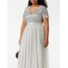 Maya Deluxe Robe Longue pour Femme-Col en V-Manches Courtes-Élégante-Taille Empire-Mariage(Gris Clair)