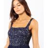 Maya Deluxe Robe de Soirée Femme Maxi, à Paillettes, Taille Haute Empire, Col V, pour Bal de Promo, Mariage, Mariée(Bleu Marine)