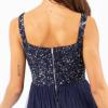 Maya Deluxe Robe de Soirée Femme Maxi, à Paillettes, Taille Haute Empire, Col V, pour Bal de Promo, Mariage, Mariée(Bleu Marine)