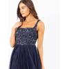 Maya Deluxe Robe de Soirée Femme Maxi, à Paillettes, Taille Haute Empire, Col V, pour Bal de Promo, Mariage, Mariée(Bleu Marine)