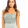 Maya Deluxe Robe de Soirée Femme Maxi, à Paillettes, Taille Haute Empire, Col V, pour Bal de Promo, Mariage, Mariée(Lys Vert)