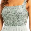 Maya Deluxe Robe de Soirée Femme Maxi, à Paillettes, Taille Haute Empire, Col V, pour Bal de Promo, Mariage, Mariée(Lys Vert)