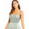 Maya Deluxe Robe de Soirée Femme Maxi, à Paillettes, Taille Haute Empire, Col V, pour Bal de Promo, Mariage, Mariée(Lys Vert)