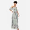 Maya Deluxe Women&rsquo;s Ladies Maxi Dress Off-The-Shoulder Bardot Spaghetti Strap Floral Embroidered Tiered Ruffle Tulle Wedding Guest Femme(Green Lily)