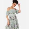 Maya Deluxe Women&rsquo;s Ladies Maxi Dress Off-The-Shoulder Bardot Spaghetti Strap Floral Embroidered Tiered Ruffle Tulle Wedding Guest Femme(Green Lily)