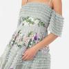 Maya Deluxe Women&rsquo;s Ladies Maxi Dress Off-The-Shoulder Bardot Spaghetti Strap Floral Embroidered Tiered Ruffle Tulle Wedding Guest Femme(Green Lily)