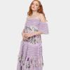 Maya Deluxe Women&rsquo;s Ladies Maxi Dress Off-The-Shoulder Bardot Spaghetti Strap Floral Embroidered Tiered Ruffle Tulle Wedding Guest Femme(Lilas)
