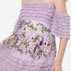 Maya Deluxe Women&rsquo;s Ladies Maxi Dress Off-The-Shoulder Bardot Spaghetti Strap Floral Embroidered Tiered Ruffle Tulle Wedding Guest Femme(Lilas)