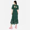 Maya Deluxe Women&rsquo;s Midaxi Dress V Neckline Puff Sleeve Lace A-Line for Wedding Guest Bridesmaid Cocktail Prom Evening Occasion(Emerald Green)