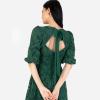 Maya Deluxe Women&rsquo;s Midaxi Dress V Neckline Puff Sleeve Lace A-Line for Wedding Guest Bridesmaid Cocktail Prom Evening Occasion(Emerald Green)