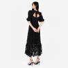 Maya Deluxe Women&rsquo;s Midaxi Dress V Neckline Puff Sleeve Lace A-Line for Wedding Guest Bridesmaid Cocktail Prom Evening Occasion(Noir)