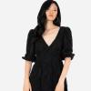 Maya Deluxe Women&rsquo;s Midaxi Dress V Neckline Puff Sleeve Lace A-Line for Wedding Guest Bridesmaid Cocktail Prom Evening Occasion(Noir)