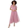 Anaya with Love Women&rsquo;s Ladies Midaxi Dress V-Neck Short Flutter Sleeve Ribbon A-Line Tulle for Bridesmaid Wedding Guest Prom Ball Gown Femme(Bridal Rose)