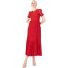 Lovedrobe Midaxi Robe À Manches Courtes en Dentelle Empire A-Line Tie Back for Wedding Guest Bridesmaid Evening Occasion Robe Femme (Lot de 1)(Rouge)