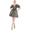 Lovedrobe Mini Robe Femme Bouffante Manches Courtes Col en V Ruffle Babydoll Métallique Empire A-Line pour Fête Cocktail Soirée(Gold)