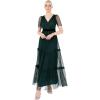 Lovedrobe Robe Longue pour Femme Col en V Manches Courtes Tulle Ruffles Wrap Top Velours Taille pour Soirée Occasion Fête(Vert)