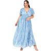 Lovedrobe Women&rsquo;s Ladies Maxi Dress Short Angel Sleeve V-Neck Floral Animal Print Empire A-Line Casual Wedding Guest Occasion Dress Femme (Lot de 1)(Bleu)
