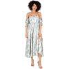 Lovedrobe Women&rsquo;s Ladies Midaxi Dress Bardot Off-The-Shoulder Neckline Short Ruffle Sleeve A-Line Split Leg Abstract Print Dress Femme (Lot de 1)(Bleu)