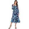 Lovedrobe Women&rsquo;s Ladies Midaxi Dress Long Balloon Sleeve V-Neck Tiered Ruffle Abstract Floral Print A-Line Elasticated Waist Femme(Bleu)