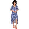 Lovedrobe Women&rsquo;s Ladies Midaxi Dress V-Neck Cape Sleeve Abstract Floral Print Ruffle Hi Low Hem Wrap Belted A-Line Femme(Bleu)