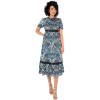 Lovedrobe Women&rsquo;s Ladies Midi Dress Round Neckline Short Puff Sleeve Tiered Hem Ruffle Animal Print A-Line Casual Occasion Femme(Bleu)